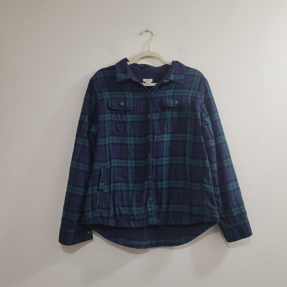 L.L. Bean green blue plaid shacket shirt jacket MP